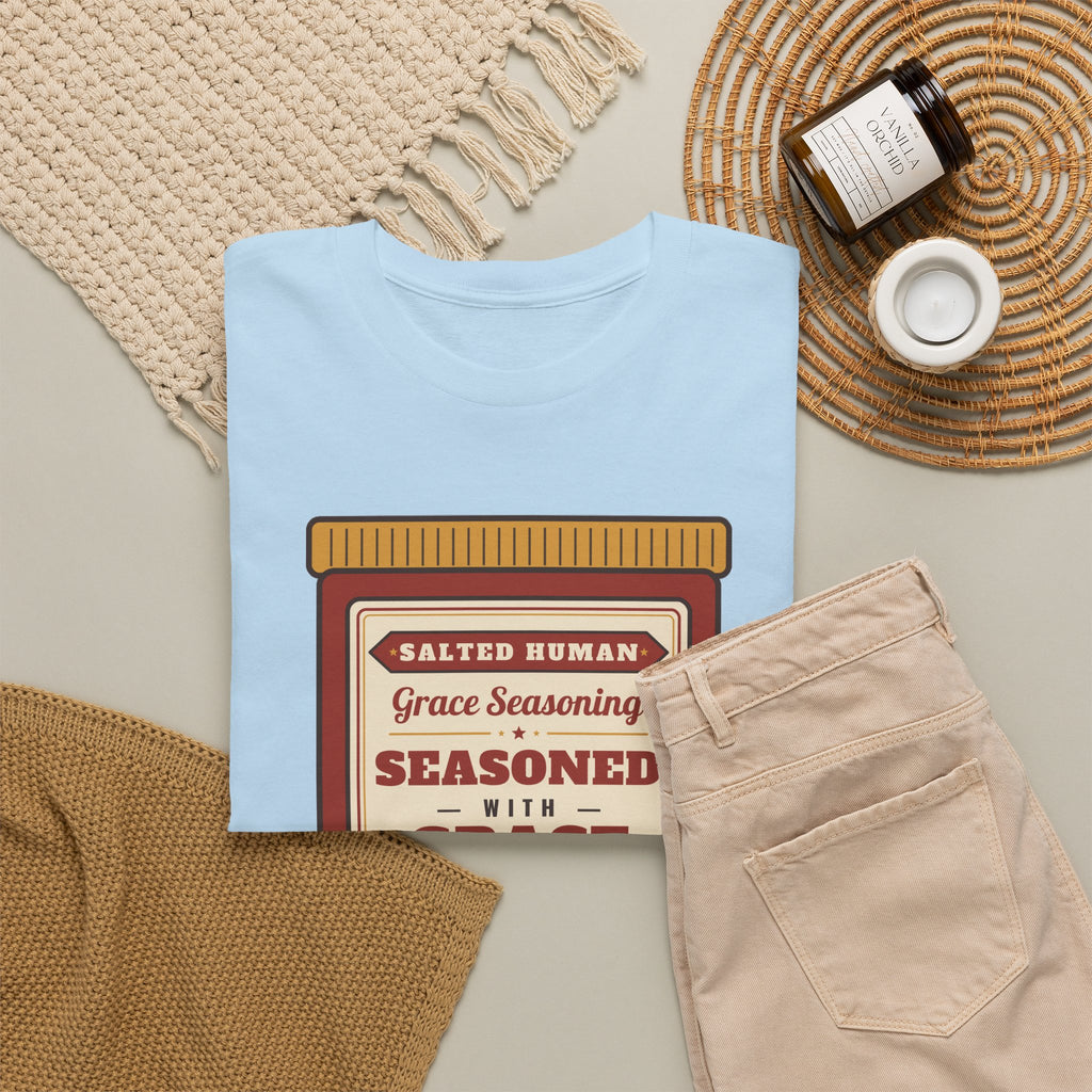 Seasoned in Grace T-Shirt — 'Salted Human' Vintage Spice Jar Faith Tee
