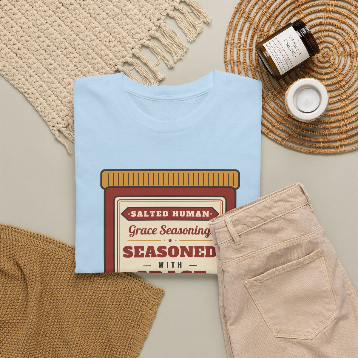 Seasoned in Grace T-Shirt — 'Salted Human' Vintage Spice Jar Faith Tee