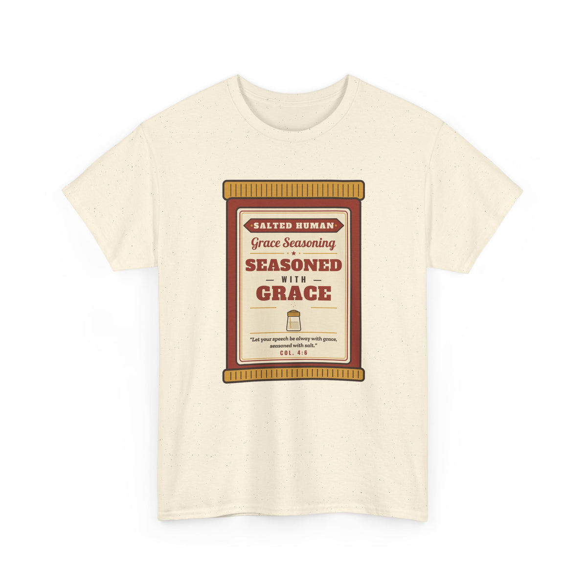Seasoned in Grace T-Shirt — 'Salted Human' Vintage Spice Jar Faith Tee