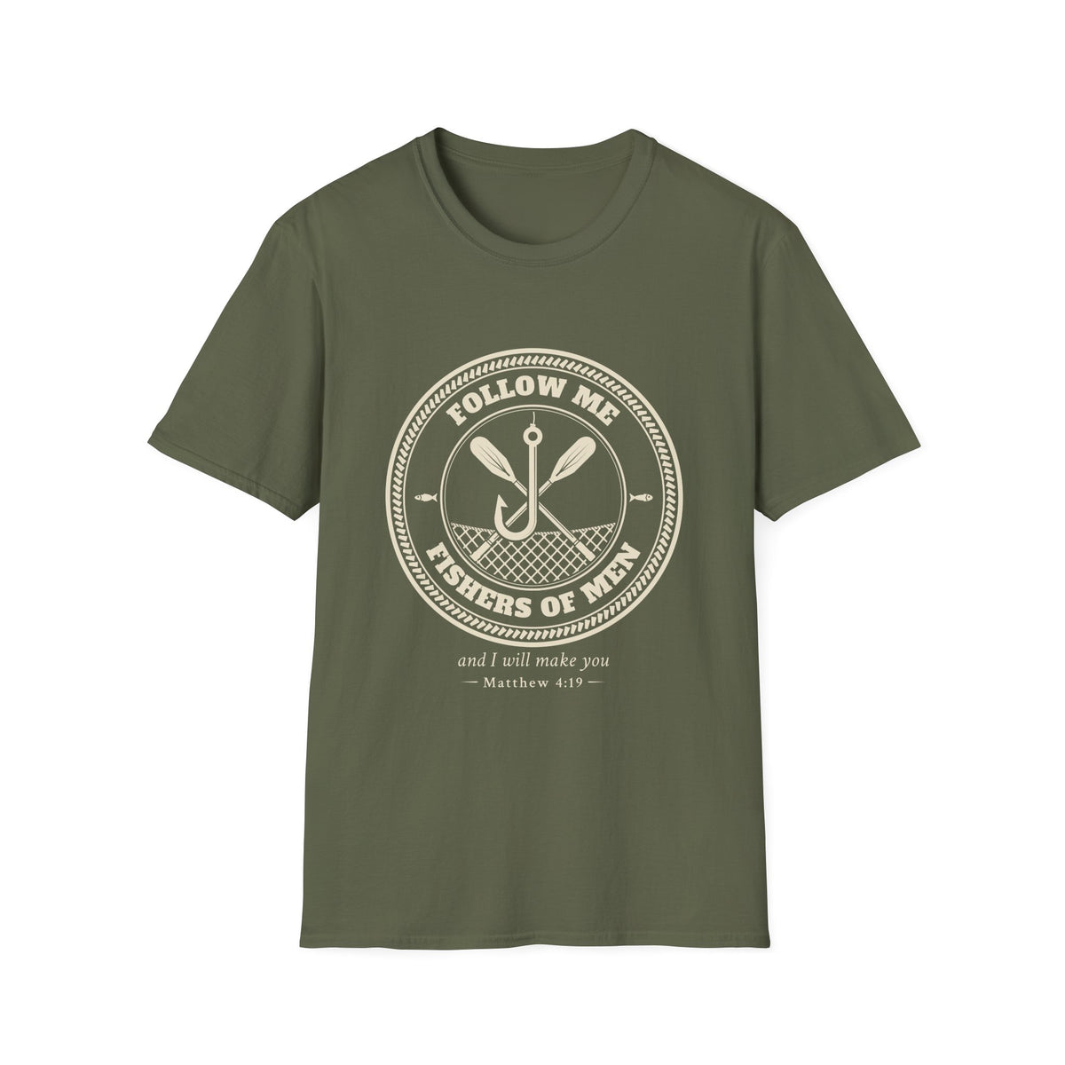 T-Shirt — "Follow Me, Fishers of Men" Minimalist Oar Emblem