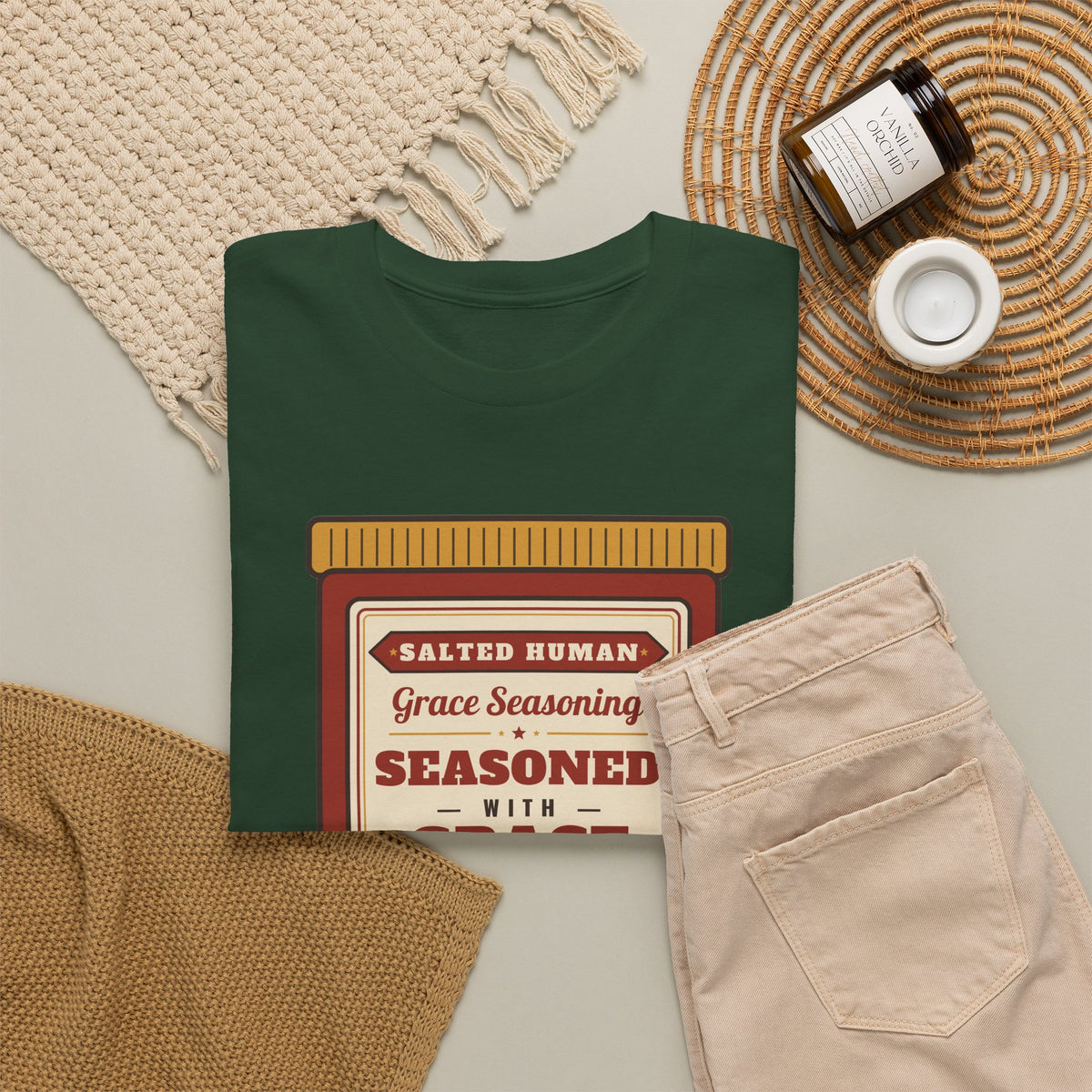 Seasoned in Grace T-Shirt — 'Salted Human' Vintage Spice Jar Faith Tee