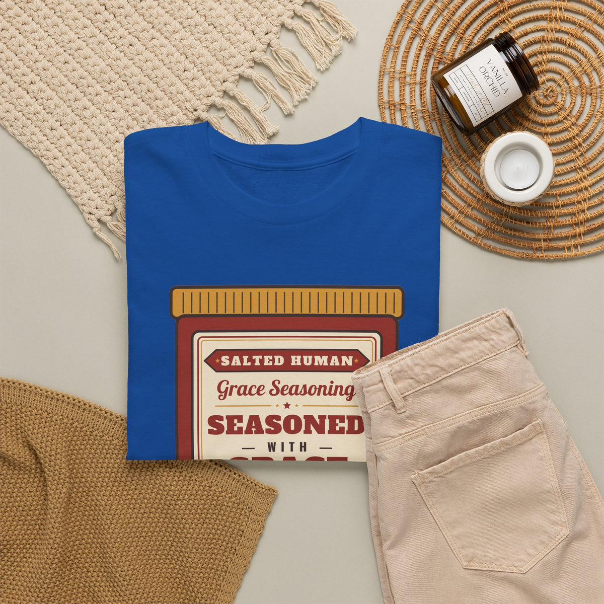 Seasoned in Grace T-Shirt — 'Salted Human' Vintage Spice Jar Faith Tee