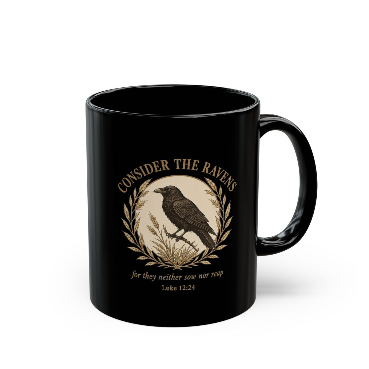 Ravens Crest Black Coffee Mug (11oz/15oz) — Vintage Raven Emblem Tea Cup