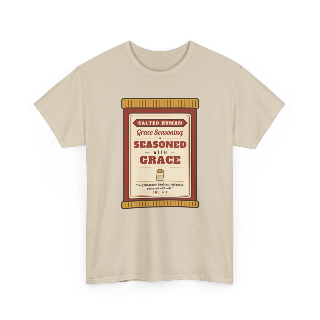 Seasoned in Grace T-Shirt — 'Salted Human' Vintage Spice Jar Faith Tee