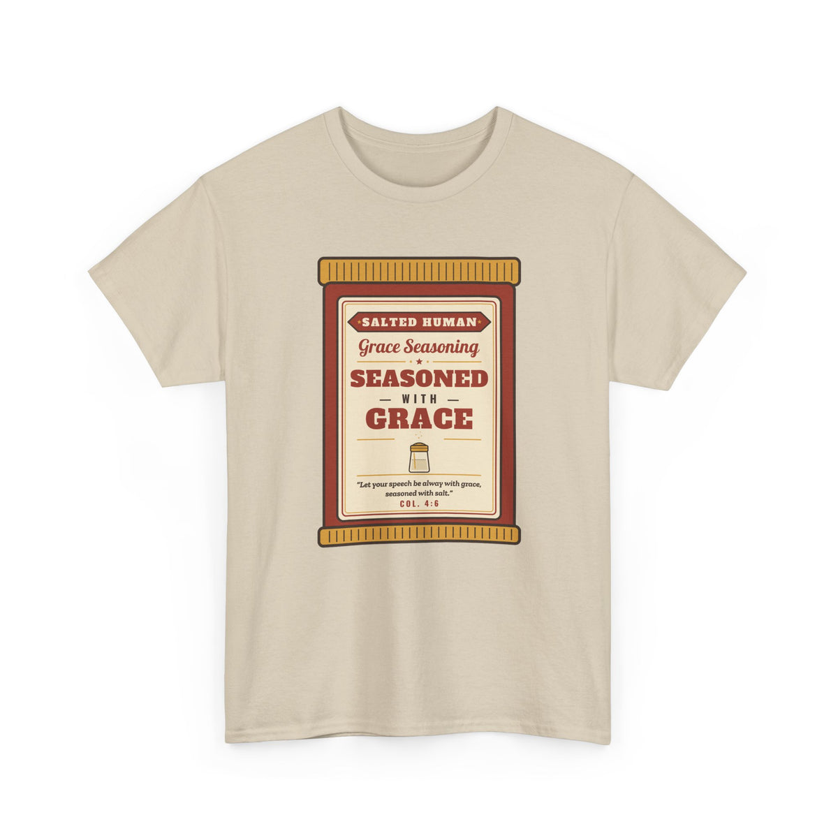Seasoned in Grace T-Shirt — 'Salted Human' Vintage Spice Jar Faith Tee