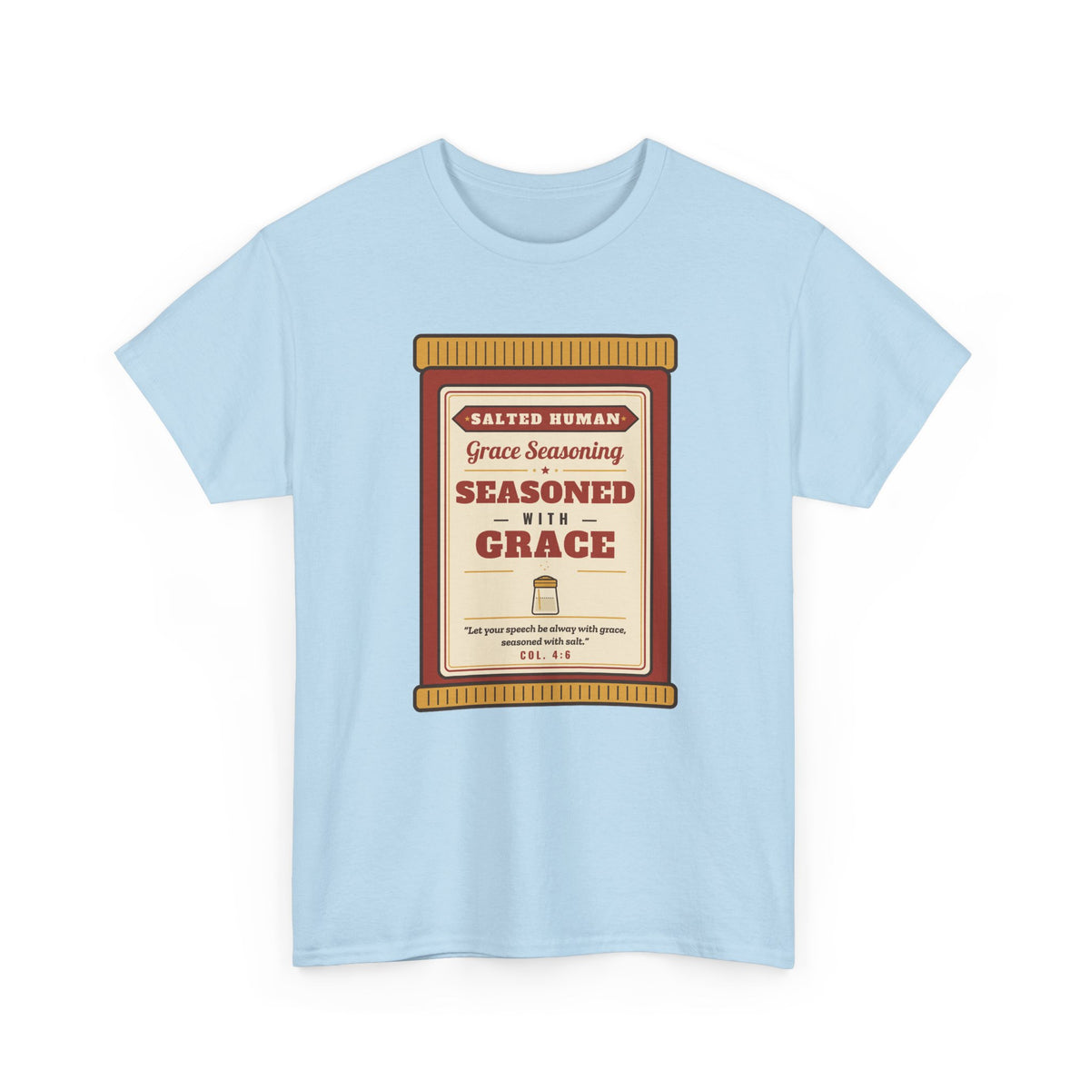 Seasoned in Grace T-Shirt — 'Salted Human' Vintage Spice Jar Faith Tee