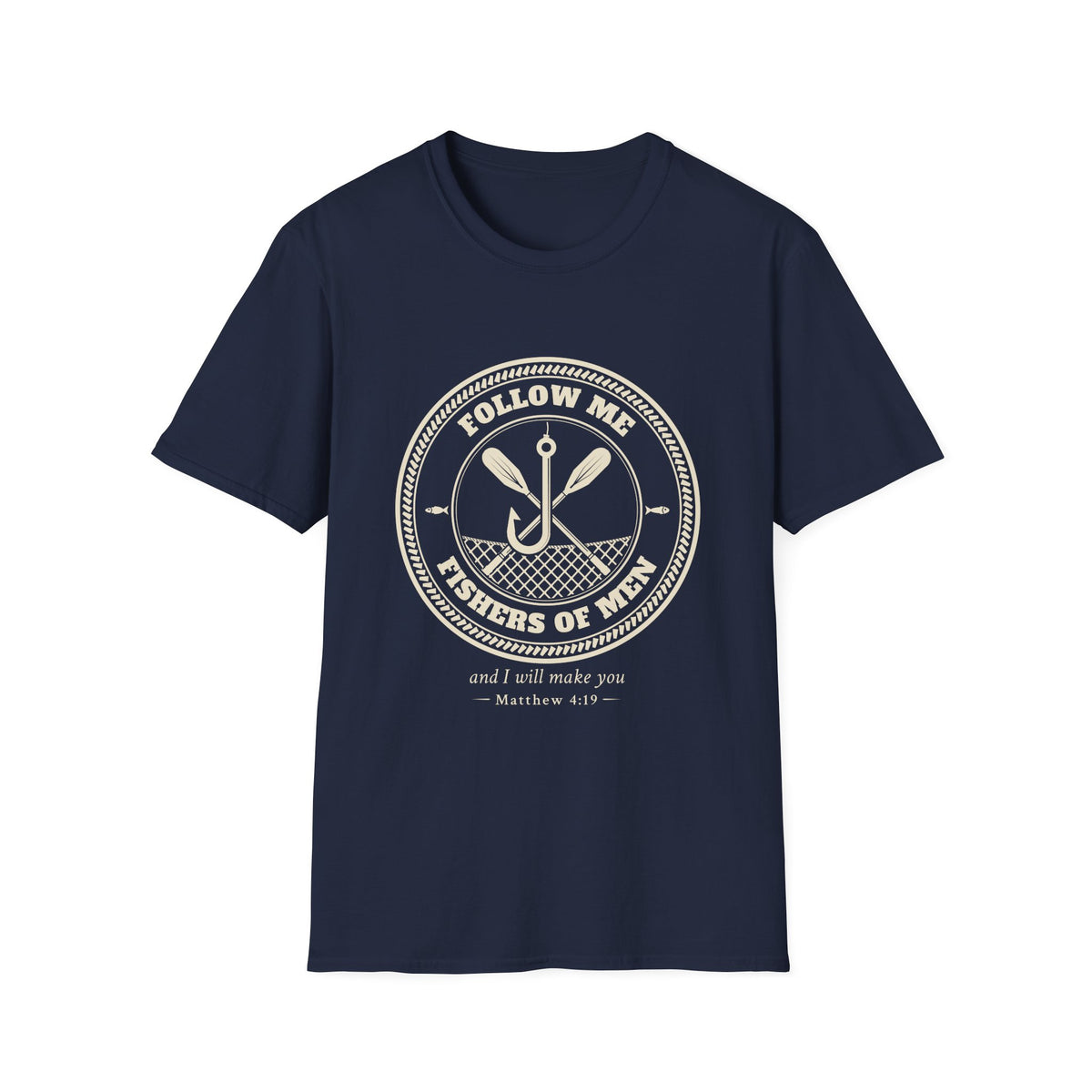 T-Shirt — "Follow Me, Fishers of Men" Minimalist Oar Emblem