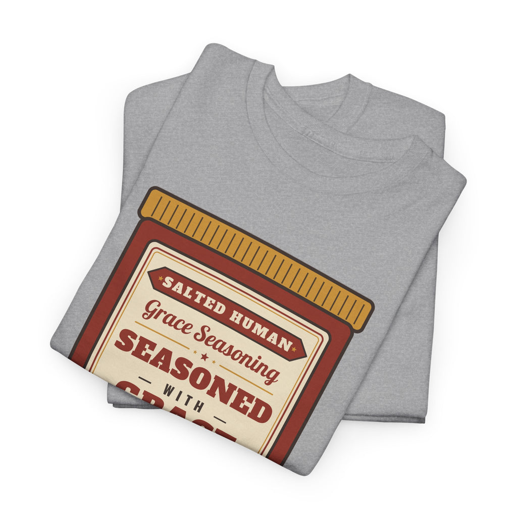 Seasoned in Grace T-Shirt — 'Salted Human' Vintage Spice Jar Faith Tee