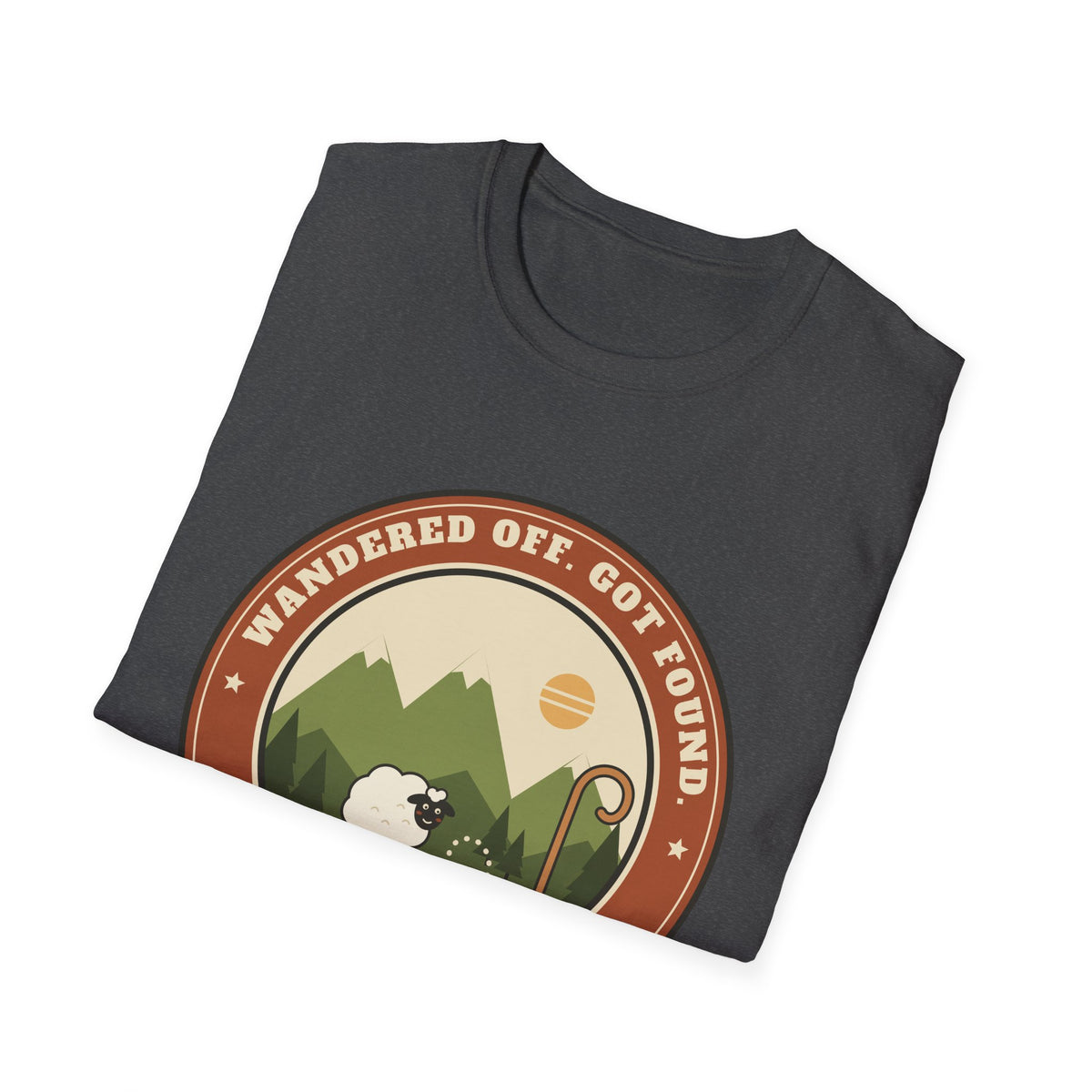 Sheep & Shepherd T-Shirt — "Wandered Off, Got Found" (Luke 15:6) Christian Faith Tee