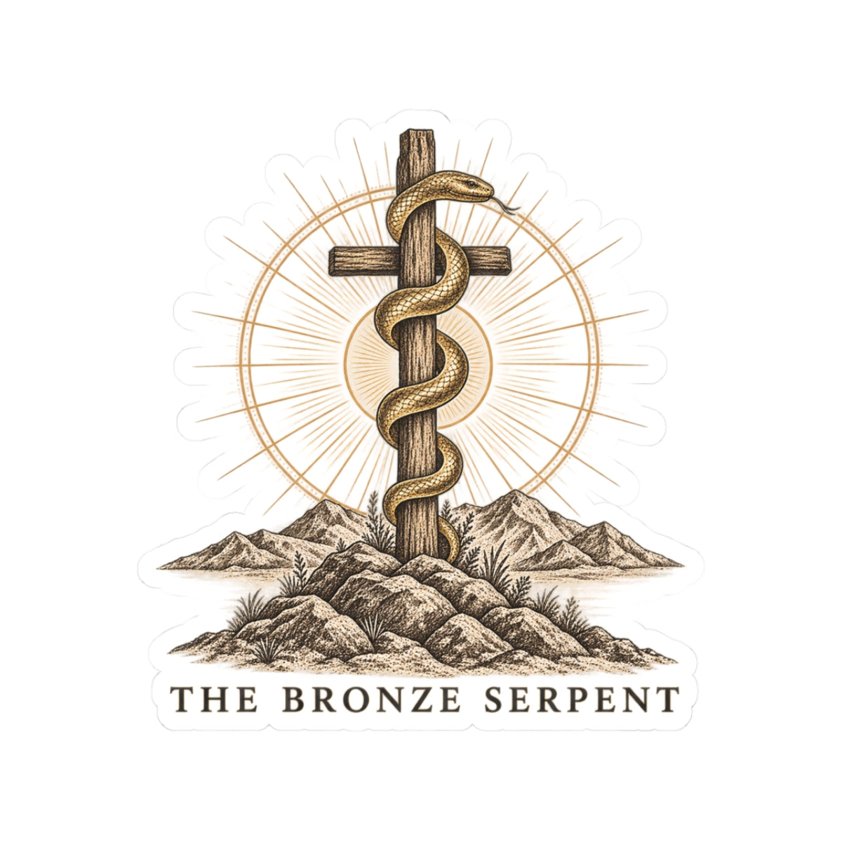 The Bronze Serpent Sticker — Vintage Snake & Cross Die-Cut Sticker