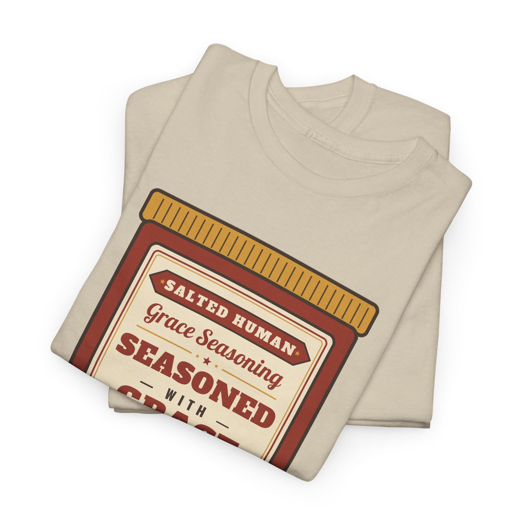 Seasoned in Grace T-Shirt — 'Salted Human' Vintage Spice Jar Faith Tee