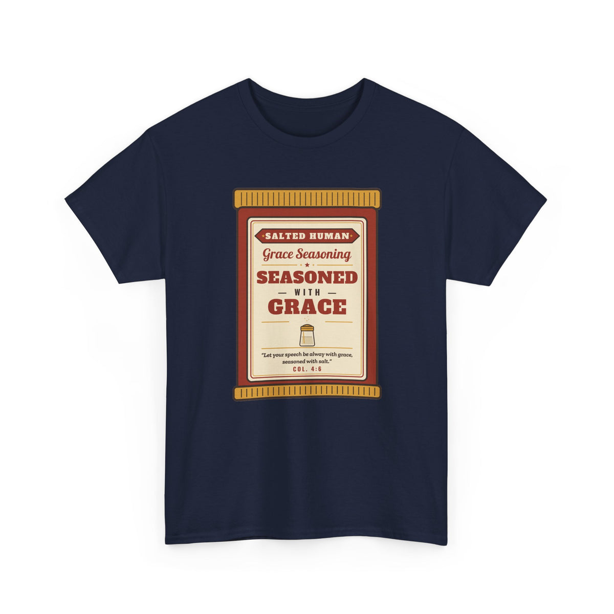Seasoned in Grace T-Shirt — 'Salted Human' Vintage Spice Jar Faith Tee
