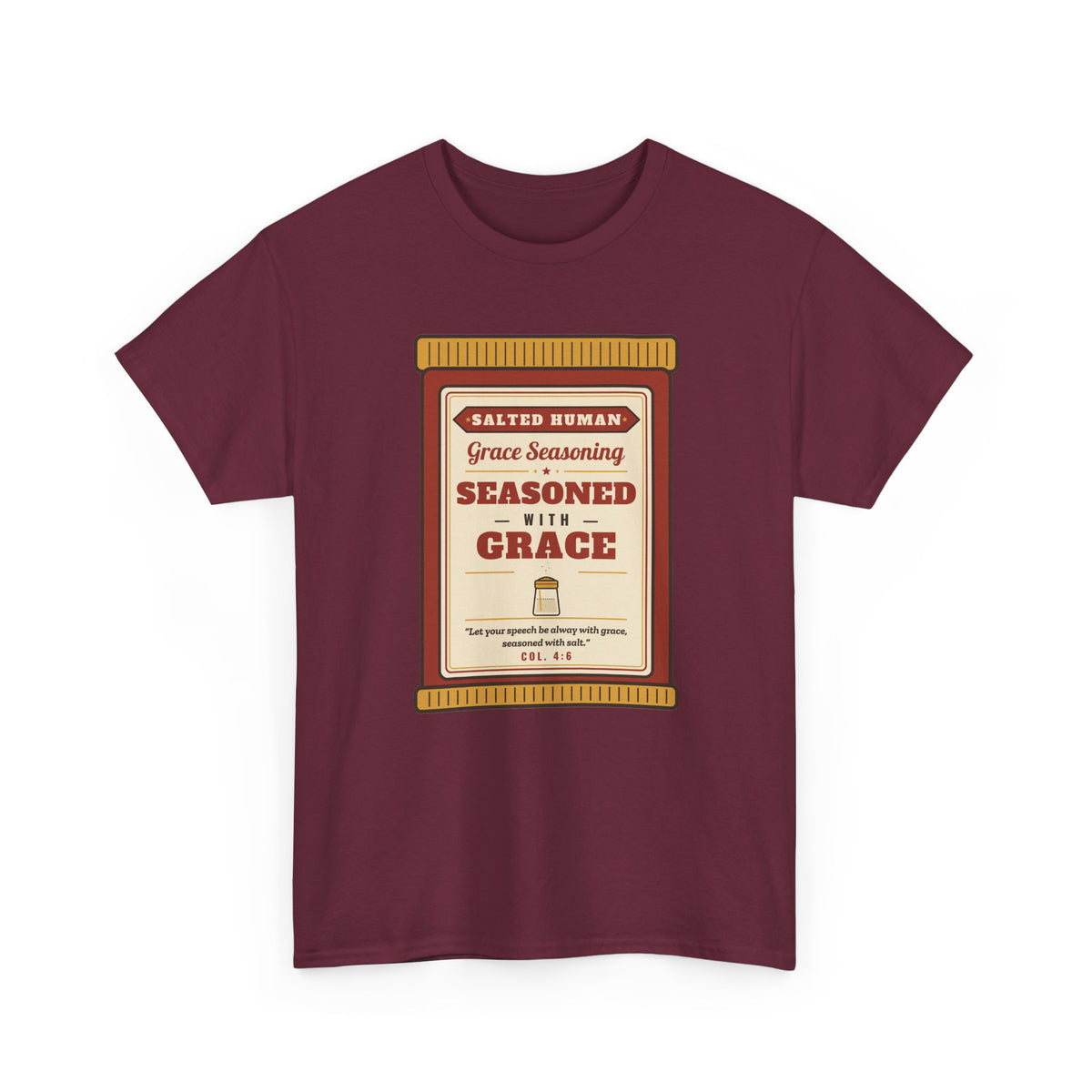 Seasoned in Grace T-Shirt — 'Salted Human' Vintage Spice Jar Faith Tee