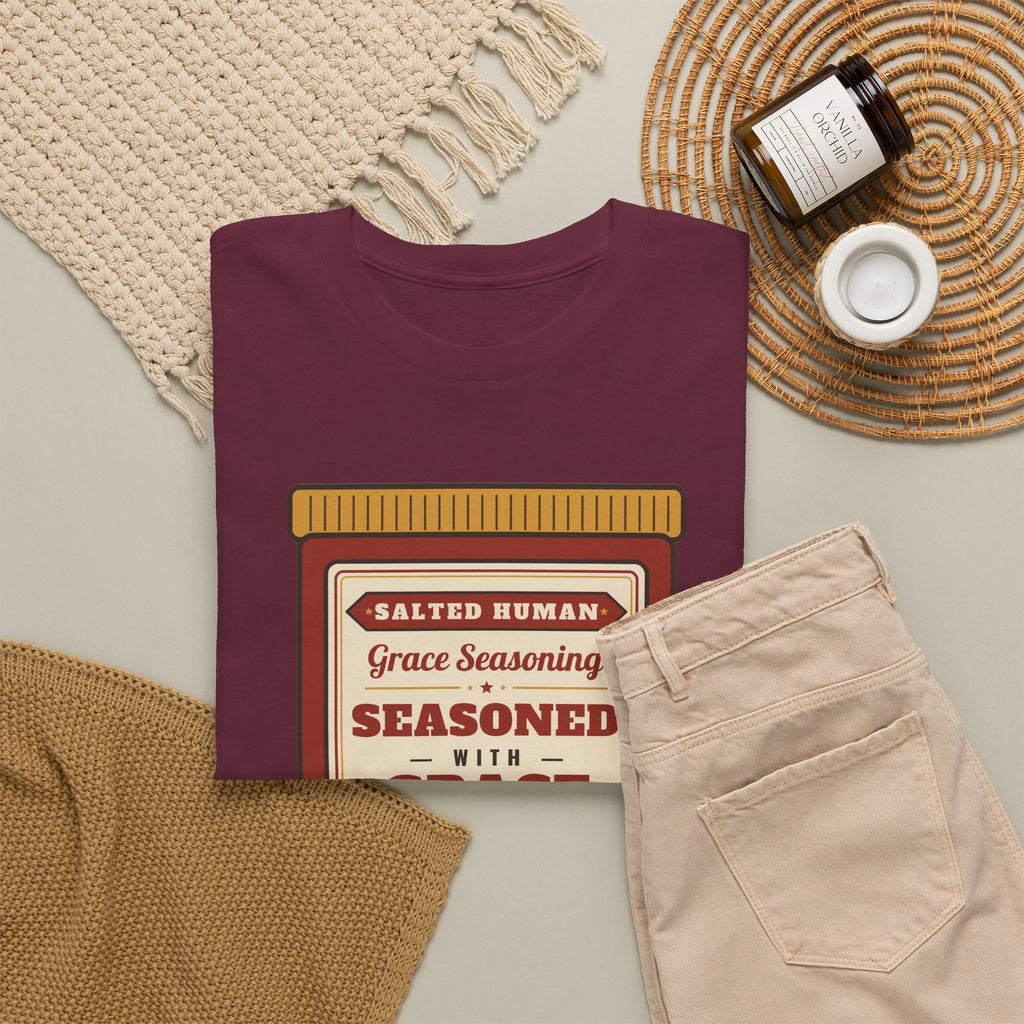 Seasoned in Grace T-Shirt — 'Salted Human' Vintage Spice Jar Faith Tee