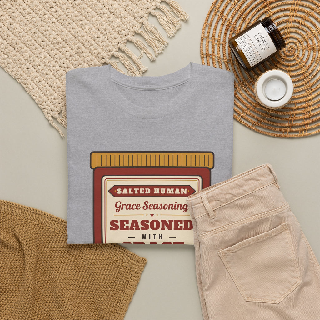 Seasoned in Grace T-Shirt — 'Salted Human' Vintage Spice Jar Faith Tee