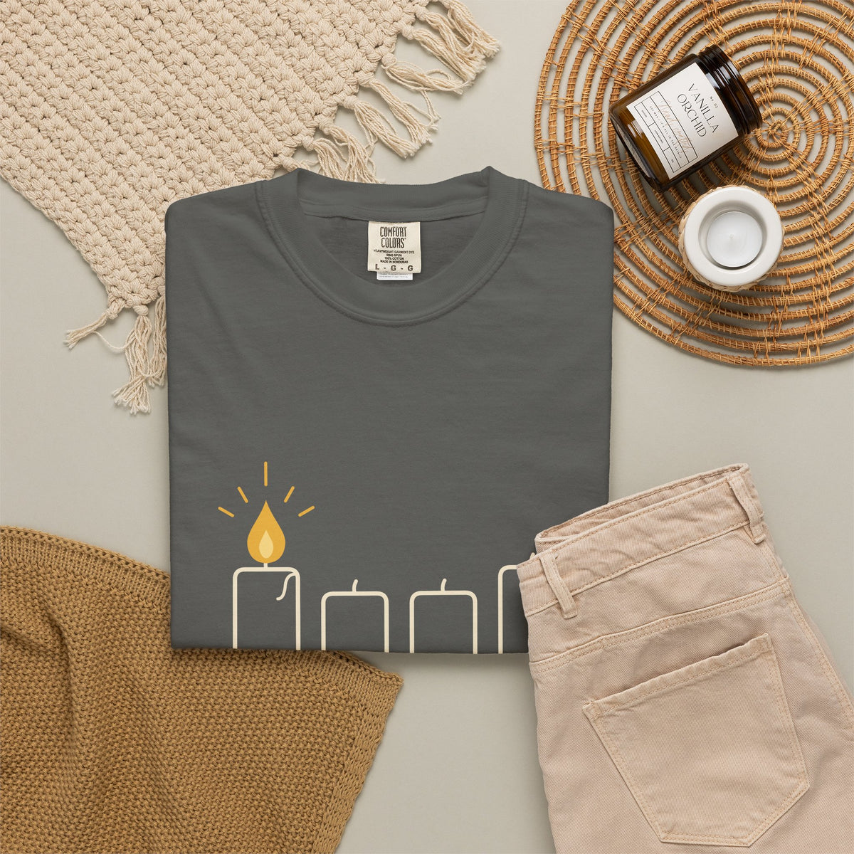 Hanukkah Menorah T-Shirt — First Light Candle Graphic Tee