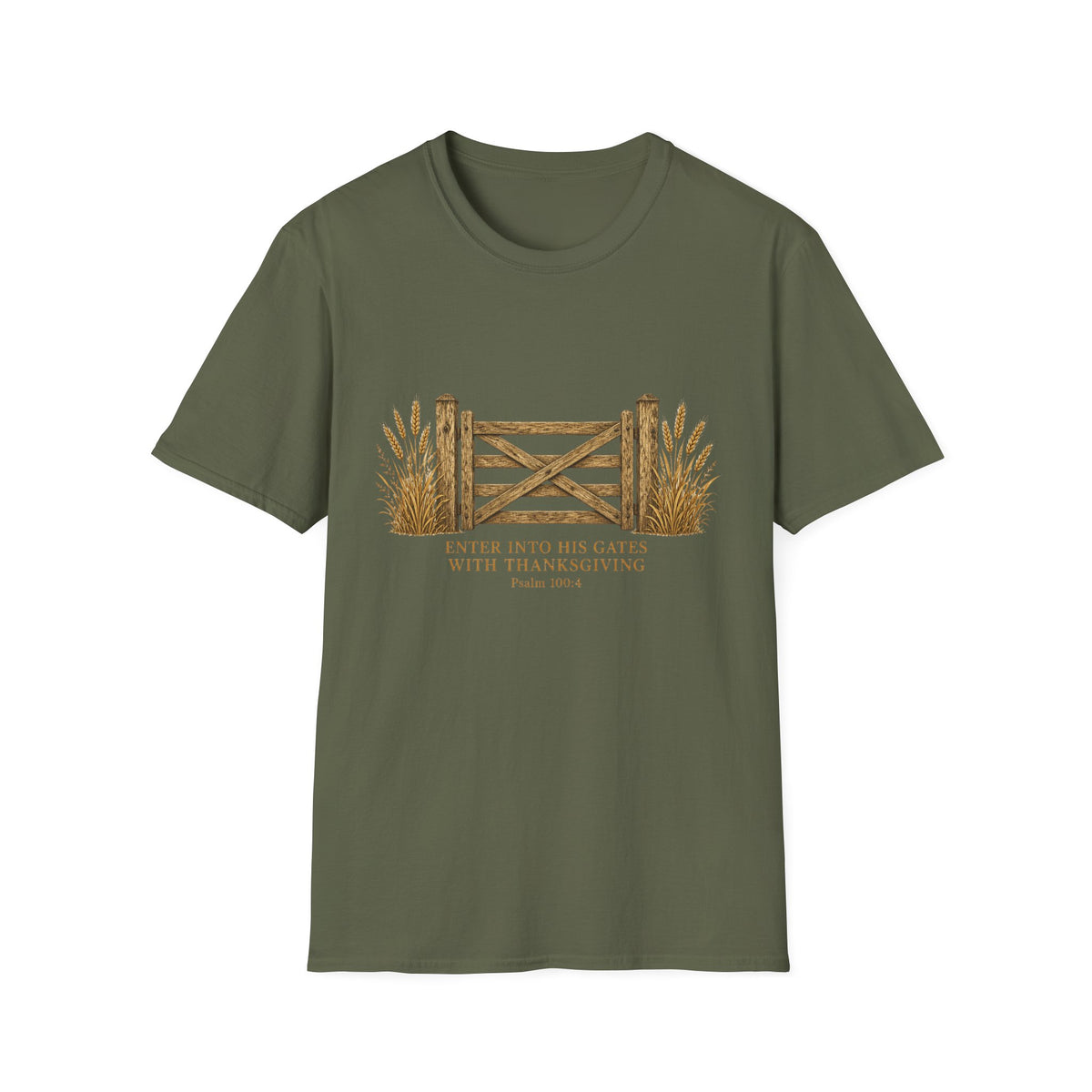 Rustic Gate Tee — "Enter into His Gates with Thanksgiving" Christian Fall T-Shirt