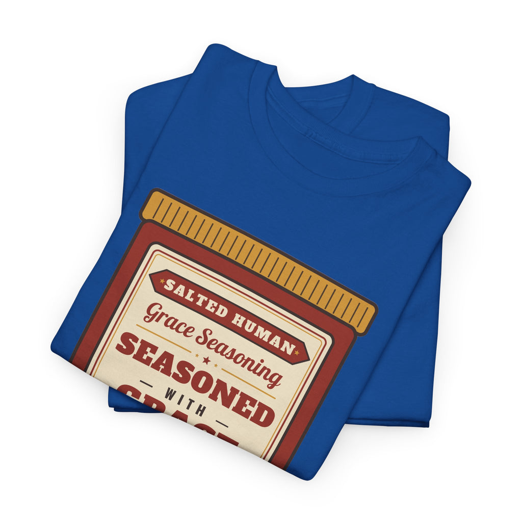 Seasoned in Grace T-Shirt — 'Salted Human' Vintage Spice Jar Faith Tee