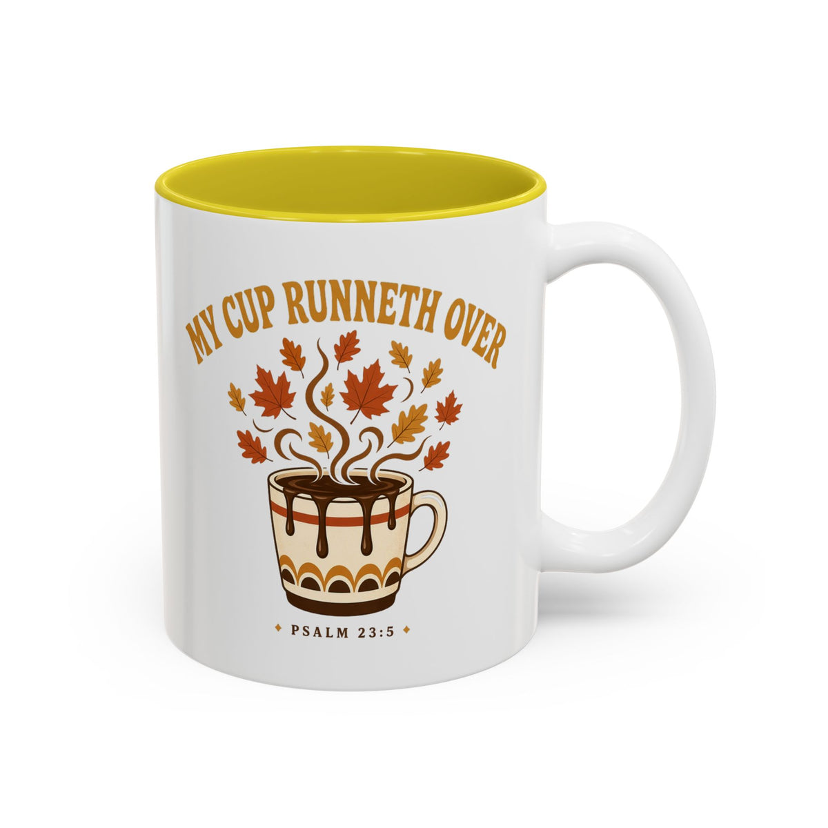 Fall Coffee Mug - "My Cup Runneth Over" Two-Tone Accent Ceramic Mug (11oz, 15oz)