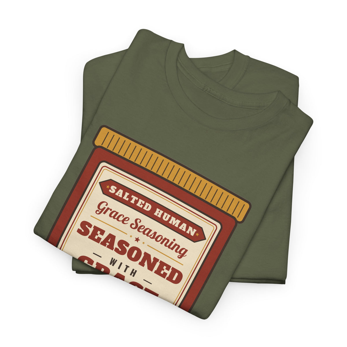 Seasoned in Grace T-Shirt — 'Salted Human' Vintage Spice Jar Faith Tee