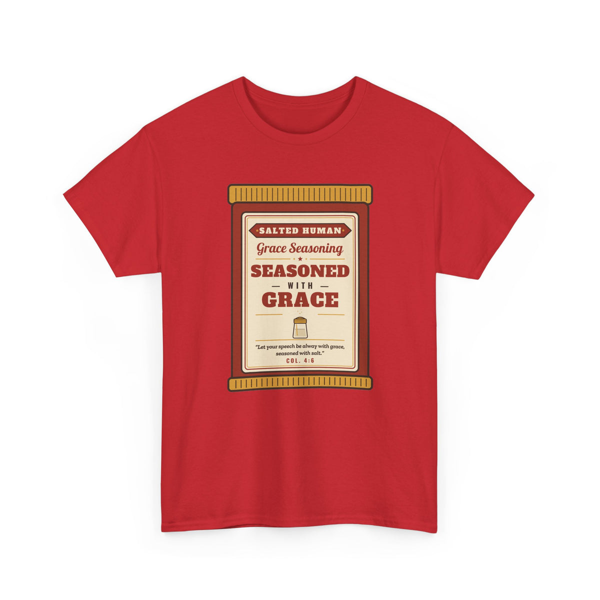 Seasoned in Grace T-Shirt — 'Salted Human' Vintage Spice Jar Faith Tee