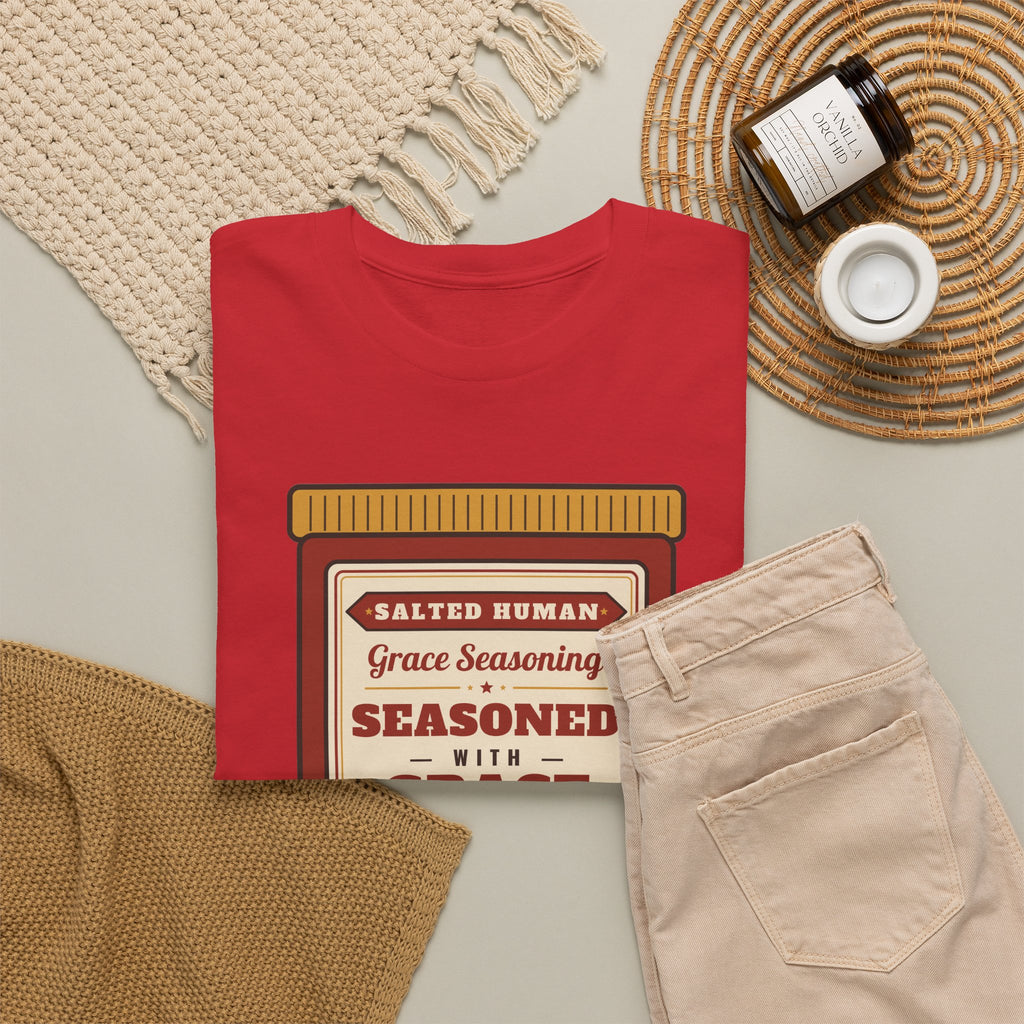 Seasoned in Grace T-Shirt — 'Salted Human' Vintage Spice Jar Faith Tee