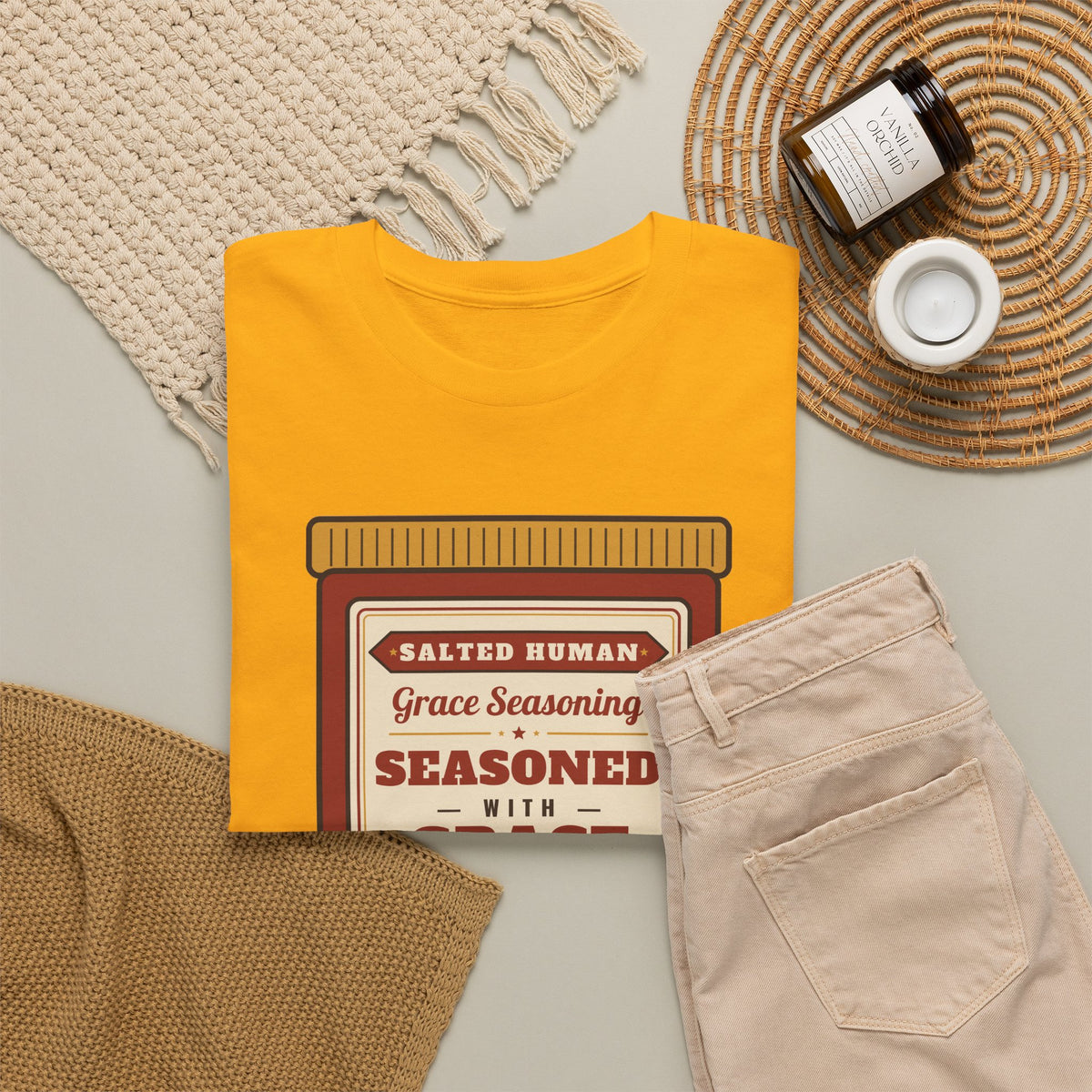 Seasoned in Grace T-Shirt — 'Salted Human' Vintage Spice Jar Faith Tee