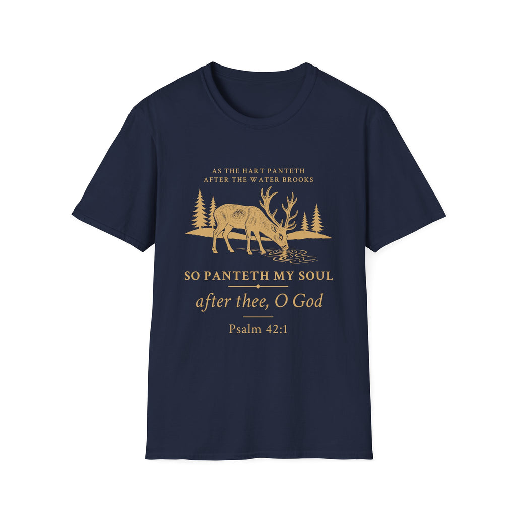 Psalm 42:1 Deer Nature T‑Shirt — "So Panteth My Soul" Christian Outdoors Tee