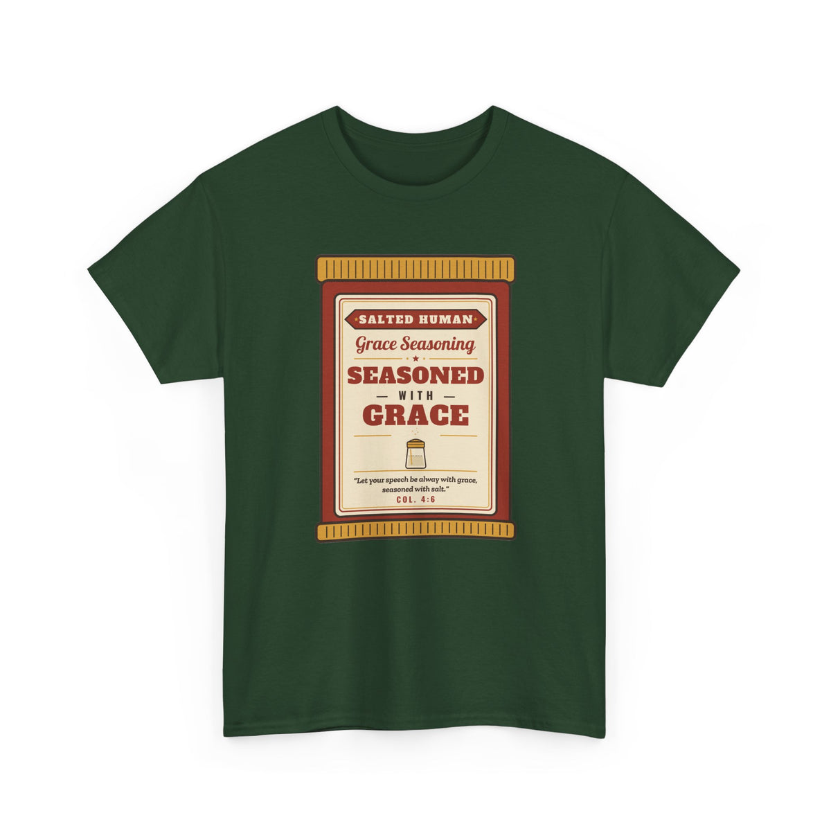 Seasoned in Grace T-Shirt — 'Salted Human' Vintage Spice Jar Faith Tee