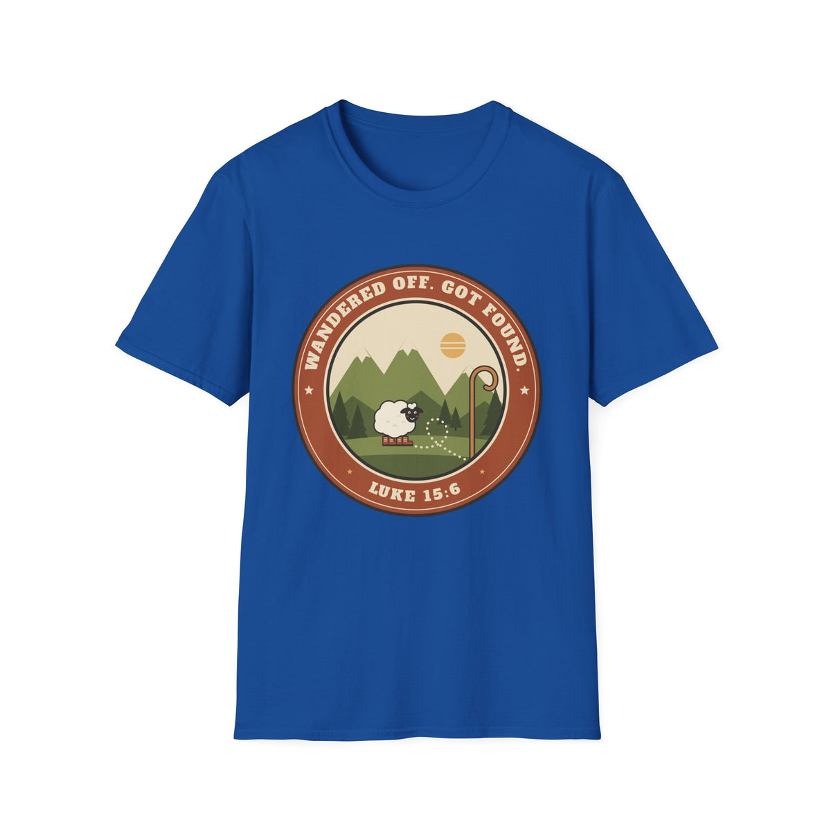 Sheep & Shepherd T-Shirt — "Wandered Off, Got Found" (Luke 15:6) Christian Faith Tee