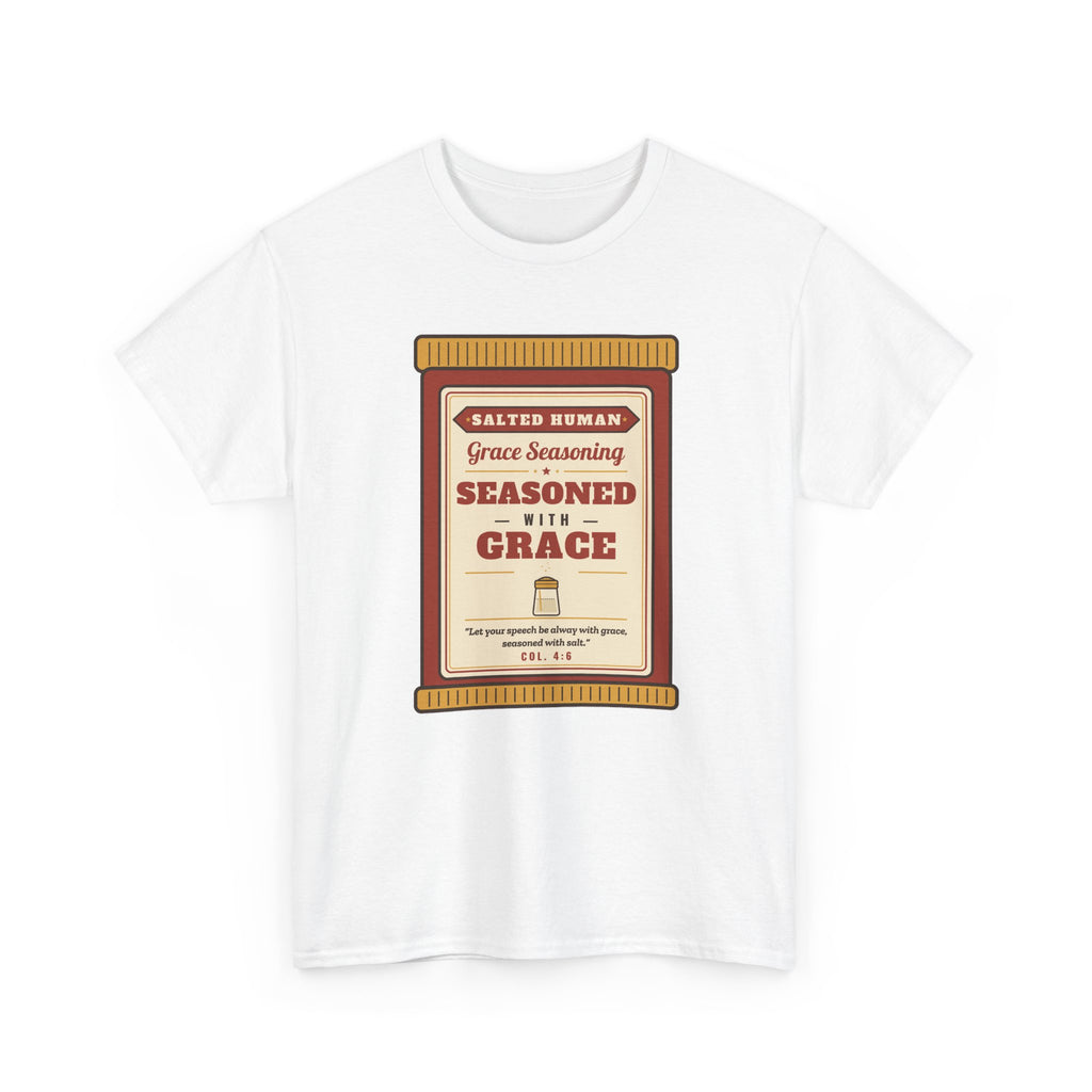 Seasoned in Grace T-Shirt — 'Salted Human' Vintage Spice Jar Faith Tee