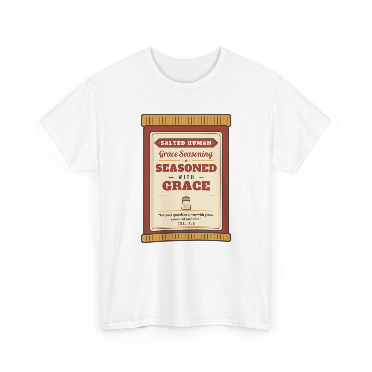Seasoned in Grace T-Shirt — 'Salted Human' Vintage Spice Jar Faith Tee