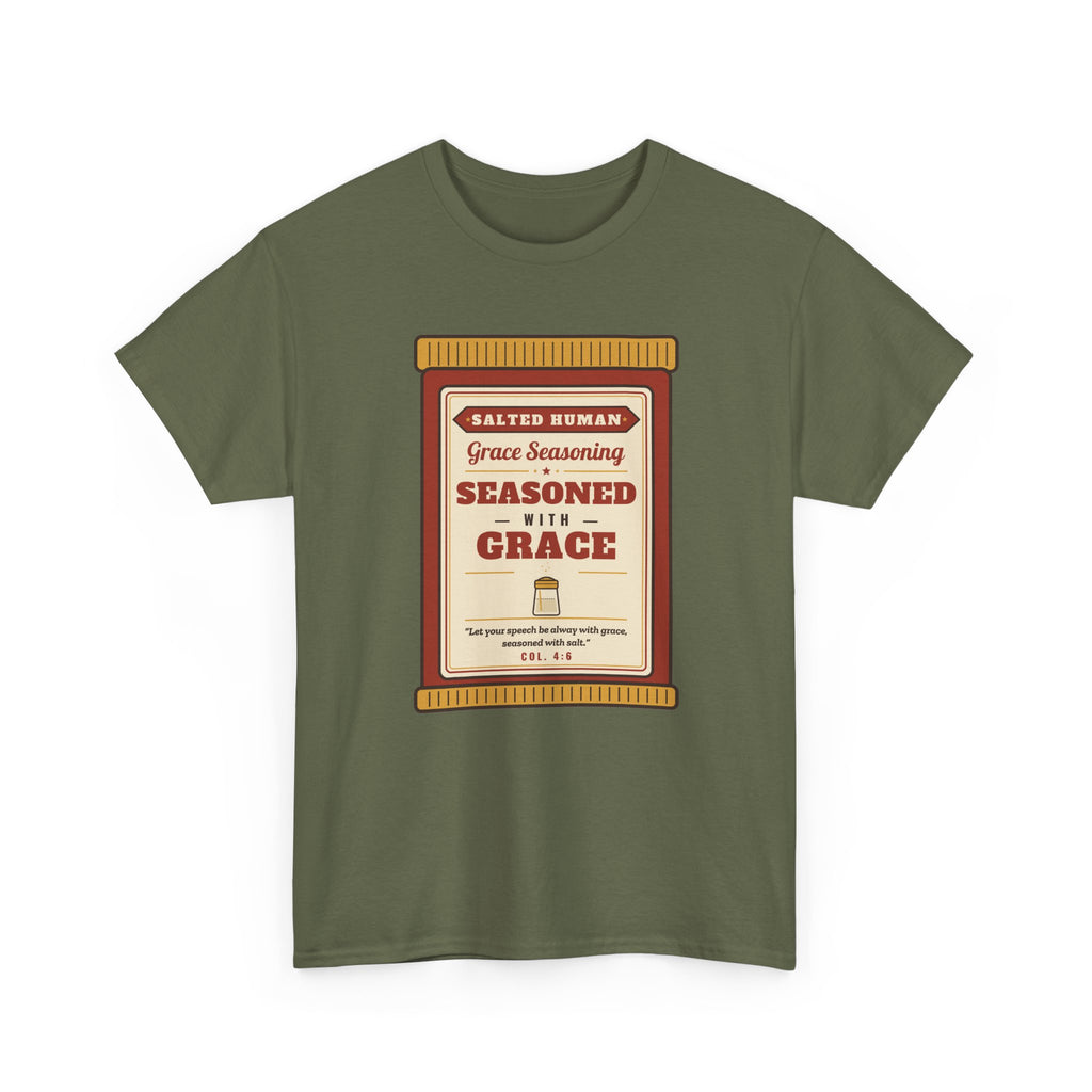 Seasoned in Grace T-Shirt — 'Salted Human' Vintage Spice Jar Faith Tee