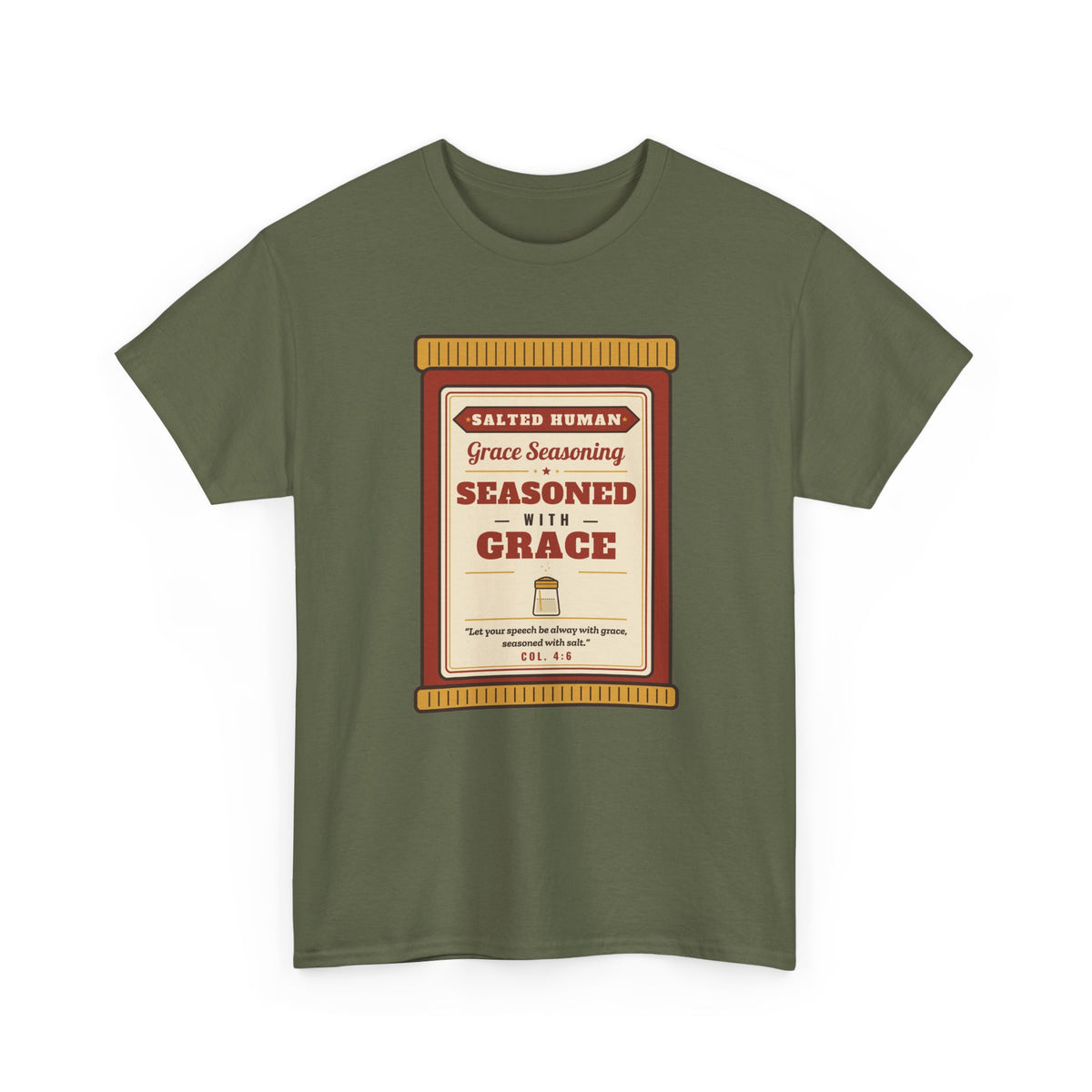 Seasoned in Grace T-Shirt — 'Salted Human' Vintage Spice Jar Faith Tee