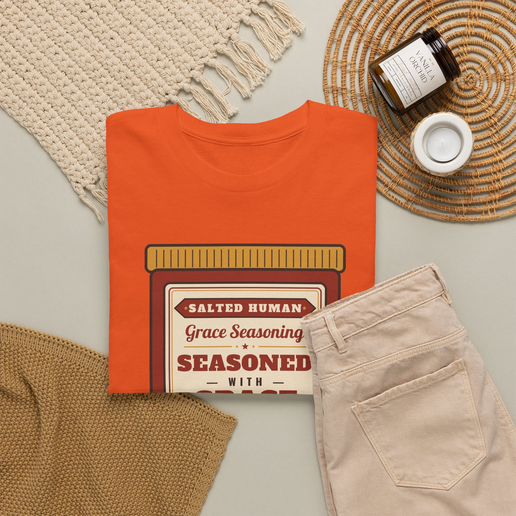Seasoned in Grace T-Shirt — 'Salted Human' Vintage Spice Jar Faith Tee