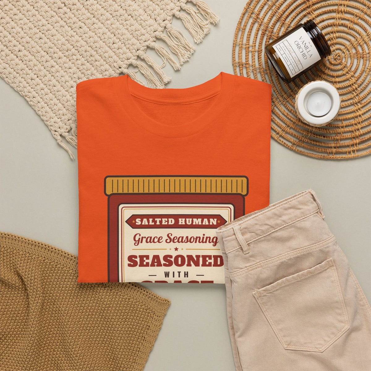 Seasoned in Grace T-Shirt — 'Salted Human' Vintage Spice Jar Faith Tee