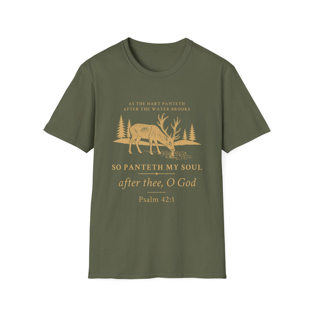 Psalm 42:1 Deer Nature T‑Shirt — "So Panteth My Soul" Christian Outdoors Tee