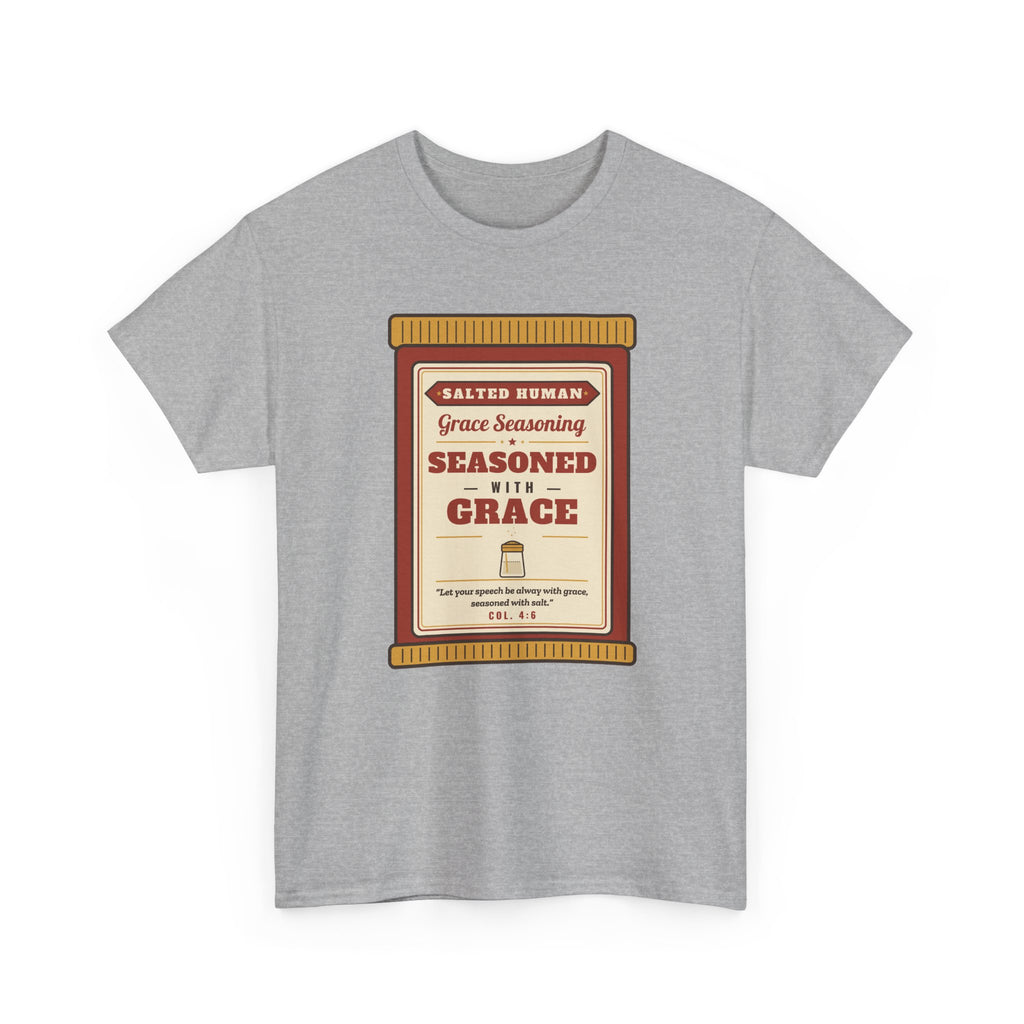 Seasoned in Grace T-Shirt — 'Salted Human' Vintage Spice Jar Faith Tee