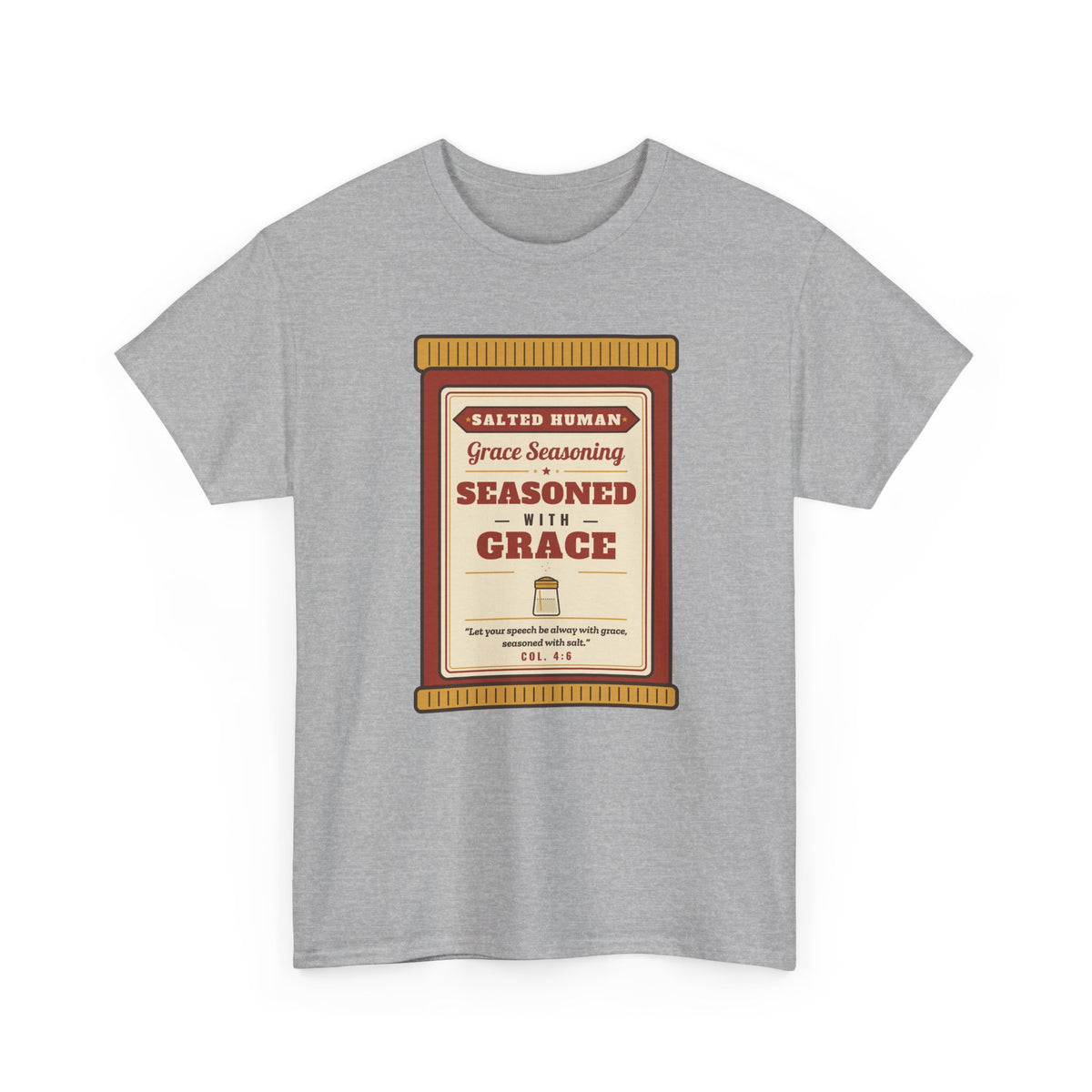 Seasoned in Grace T-Shirt — 'Salted Human' Vintage Spice Jar Faith Tee