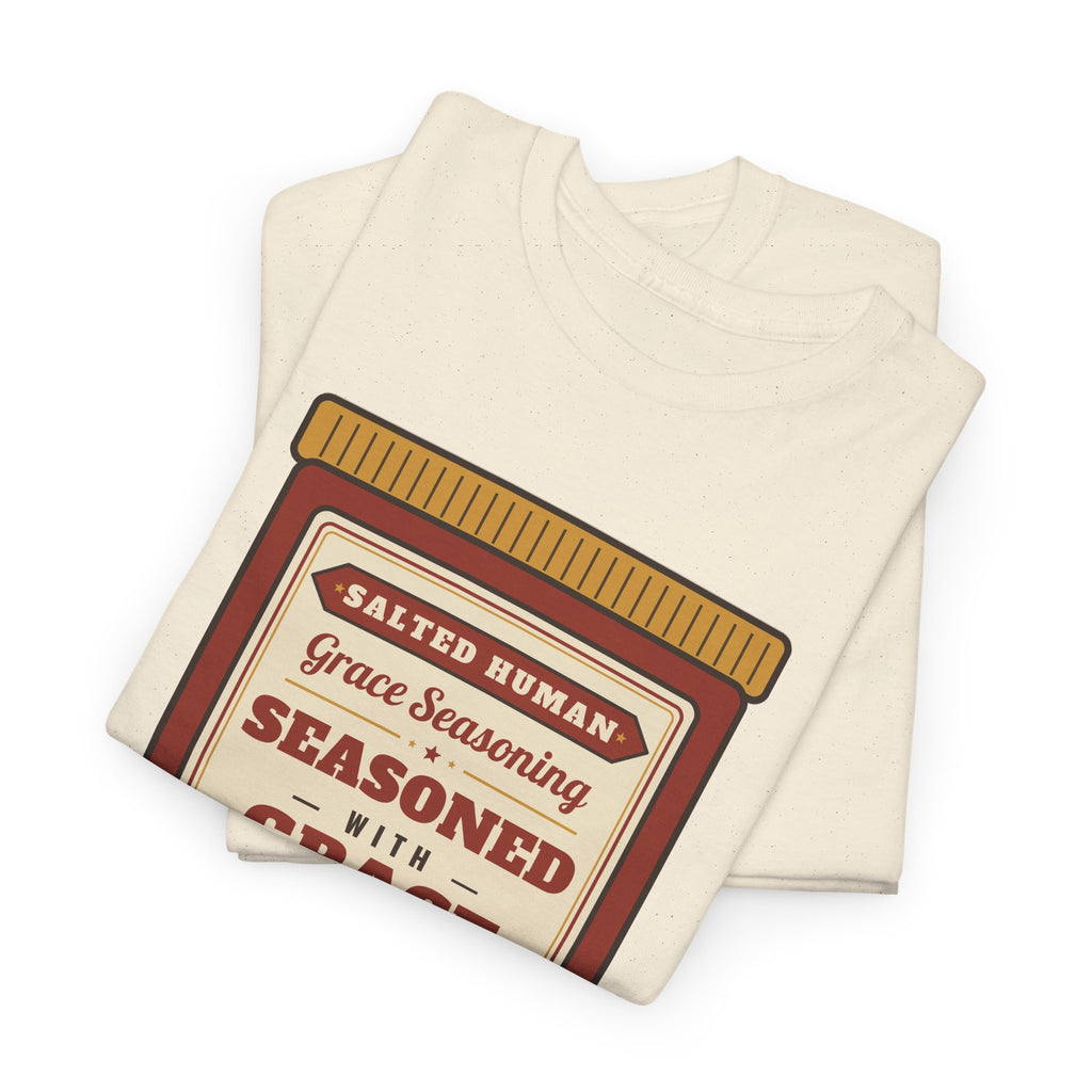 Seasoned in Grace T-Shirt — 'Salted Human' Vintage Spice Jar Faith Tee