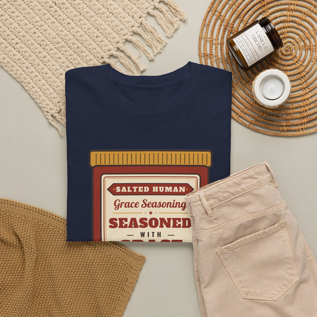 Seasoned in Grace T-Shirt — 'Salted Human' Vintage Spice Jar Faith Tee