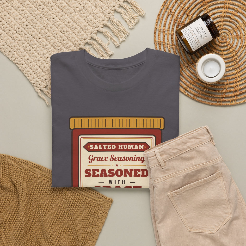 Seasoned in Grace T-Shirt — 'Salted Human' Vintage Spice Jar Faith Tee