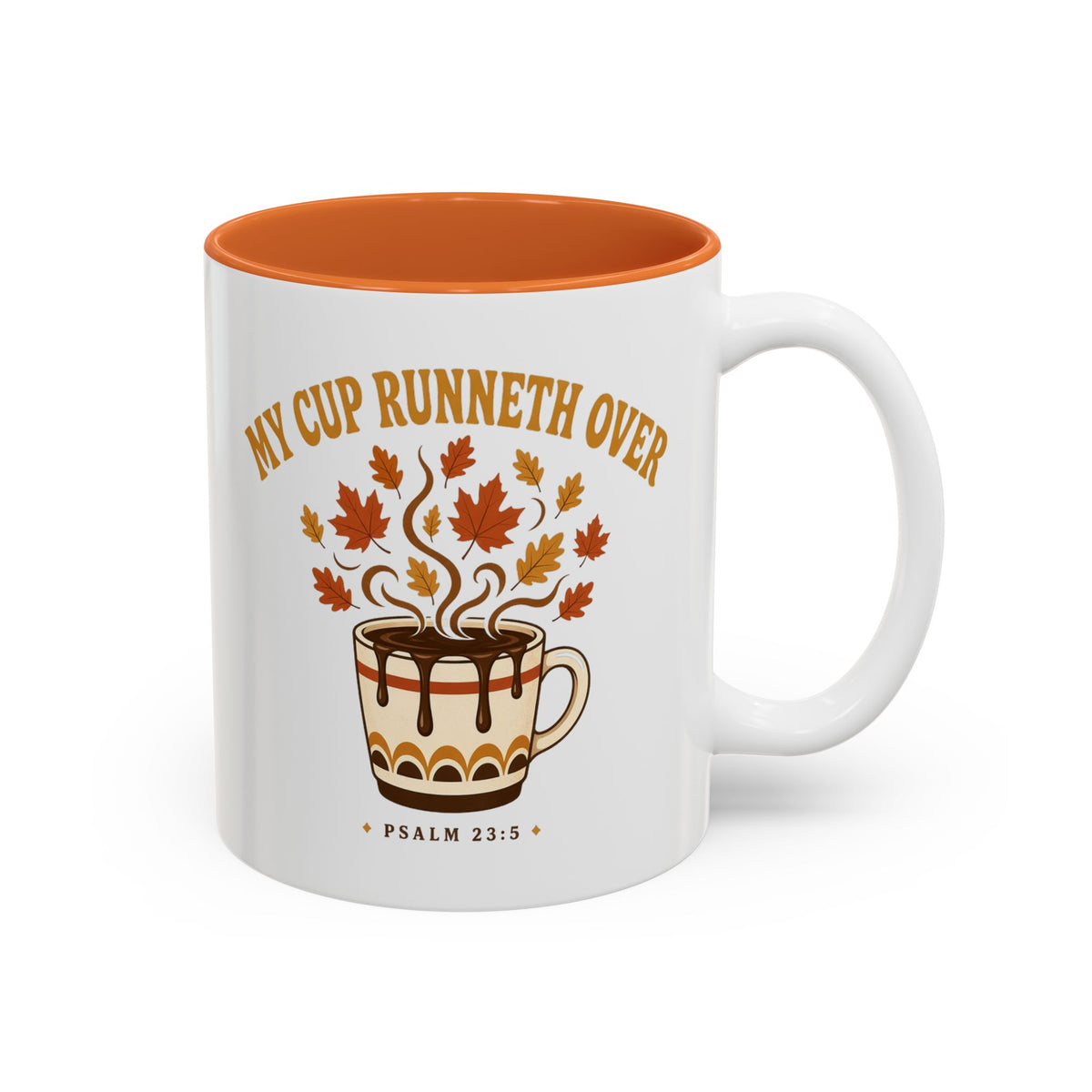 Fall Coffee Mug - "My Cup Runneth Over" Two-Tone Accent Ceramic Mug (11oz, 15oz)