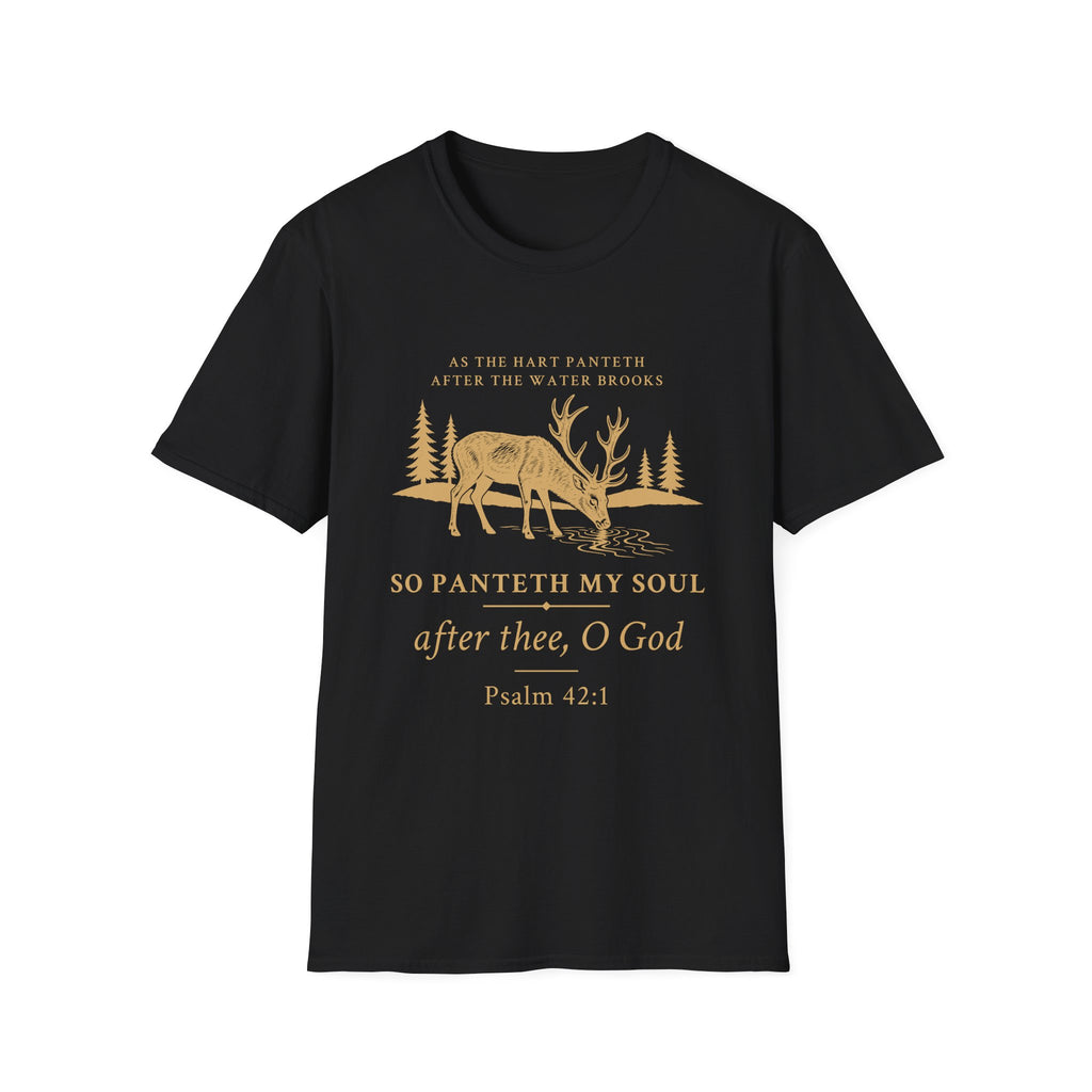 Psalm 42:1 Deer Nature T‑Shirt — "So Panteth My Soul" Christian Outdoors Tee
