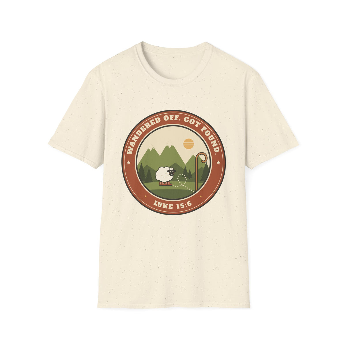 Sheep & Shepherd T-Shirt — "Wandered Off, Got Found" (Luke 15:6) Christian Faith Tee