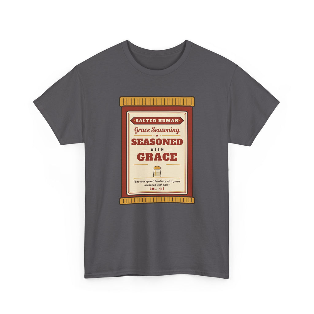 Seasoned in Grace T-Shirt — 'Salted Human' Vintage Spice Jar Faith Tee