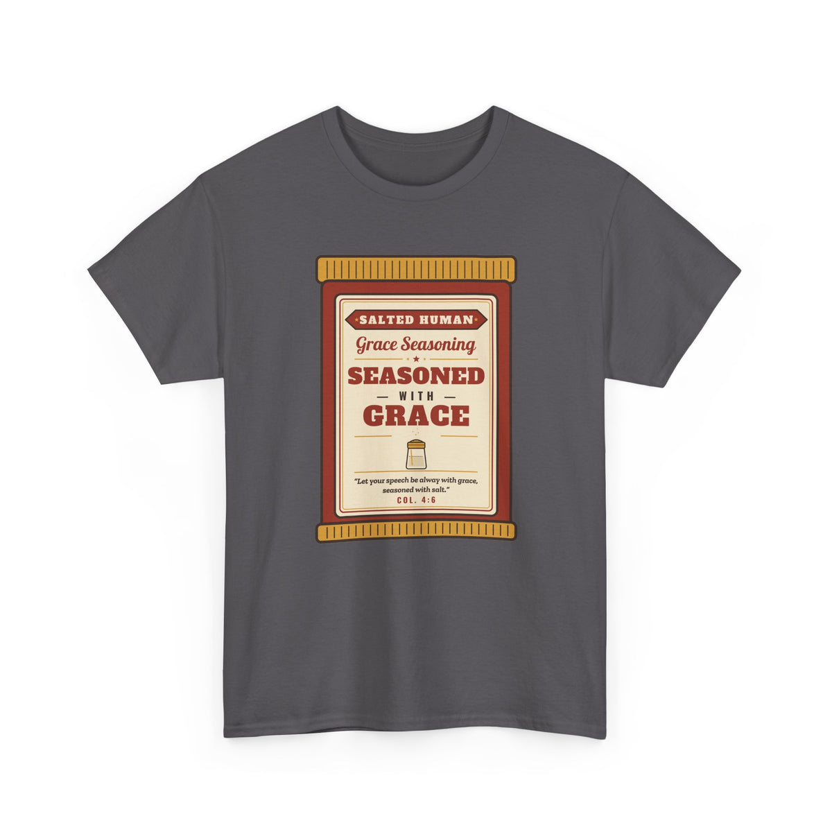 Seasoned in Grace T-Shirt — 'Salted Human' Vintage Spice Jar Faith Tee